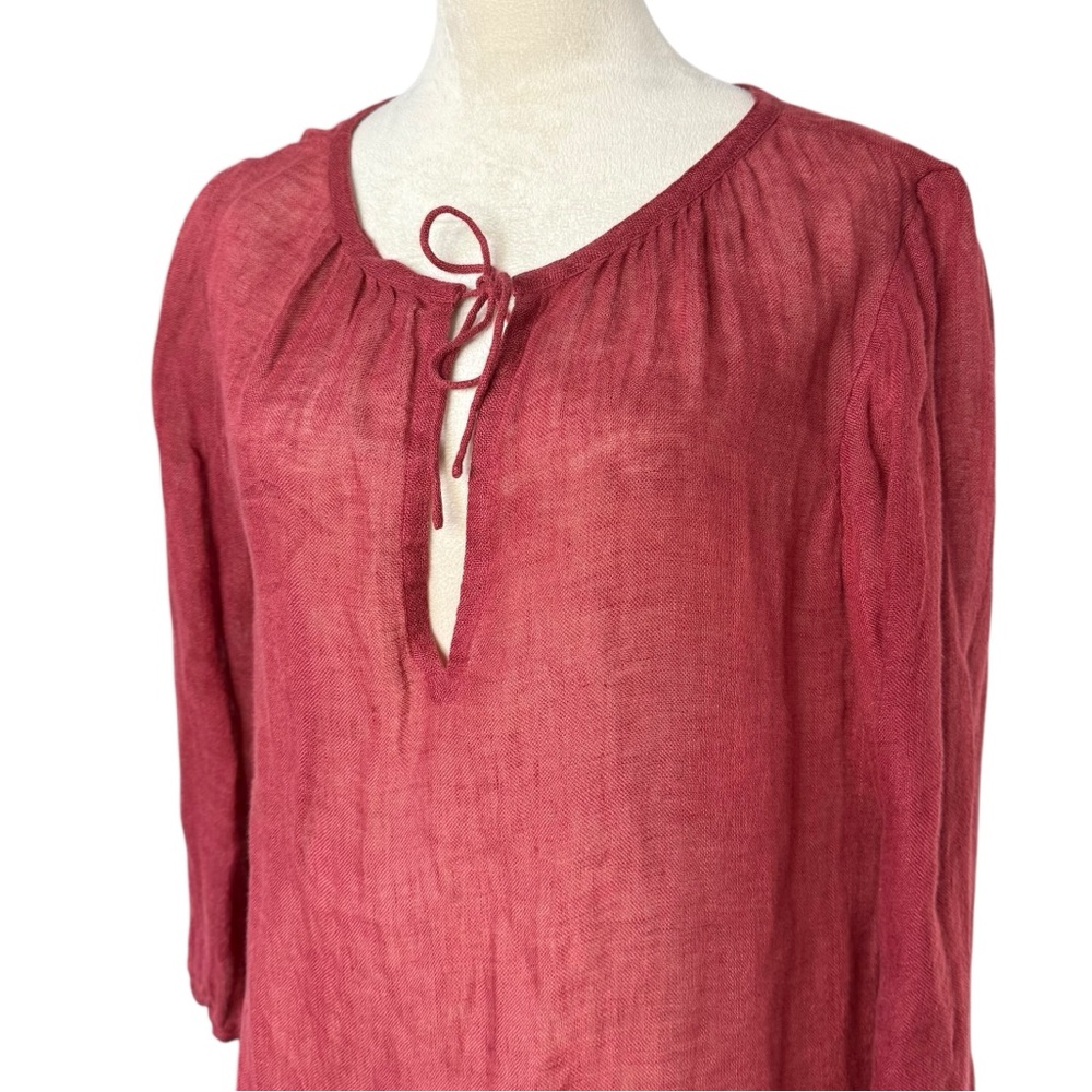 Eileen Fisher Top Linen Gauze Sheer Tie 3/4 Sleeve - Picture 2 of 7